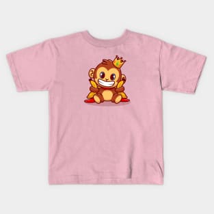 Cute King Monkey Holding Banana Cartoon Kids T-Shirt